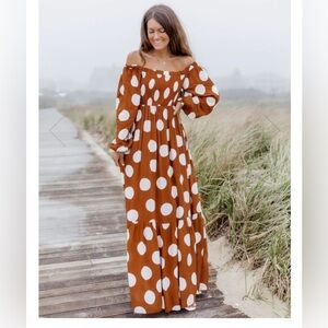 Pink Lily Brown Polka Dot Maxi Dress